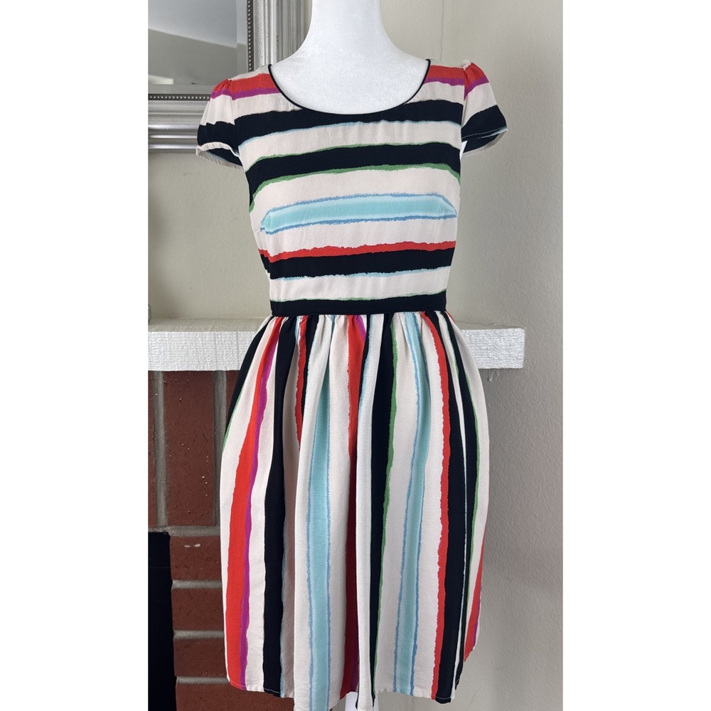 Maeve Dress Womens 0 Multi Peralta Stripe Flared Lined Cap Sleeve Anthropologie
